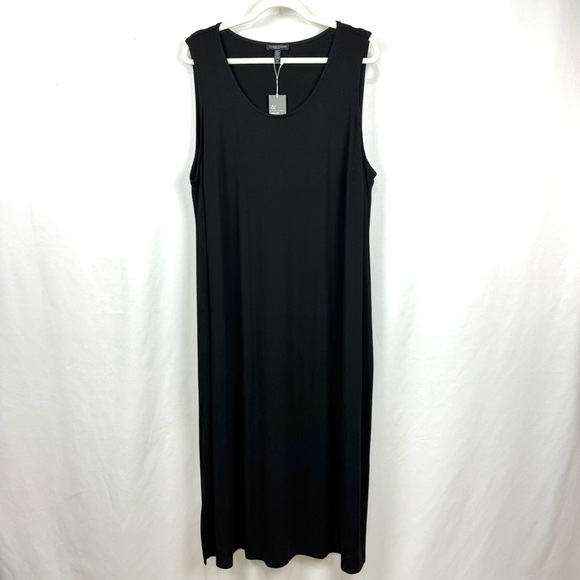 NWT Eileen Fisher Women’s Sz 3X Scoop Neck Maxi Dress Black Stretchy Jersey Knit - Picture 1 of 11